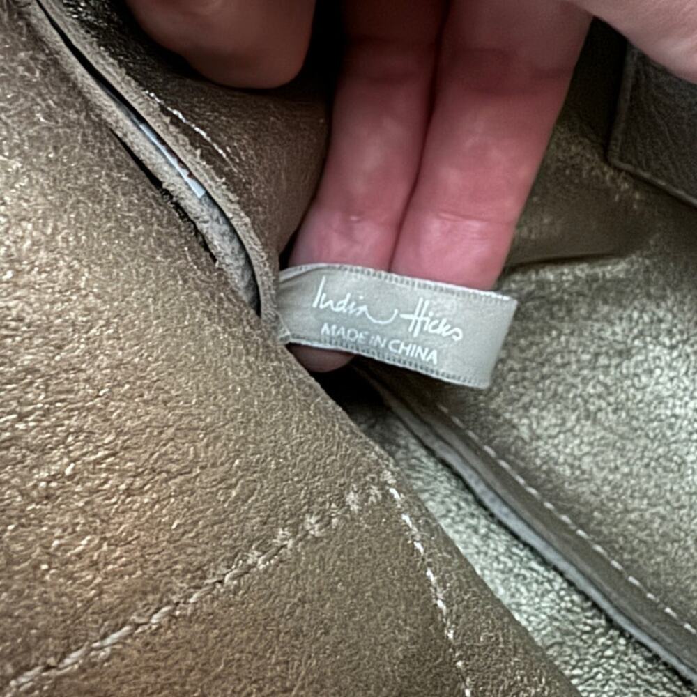 India Hicks Solitaire Tote Gray Pebbled Leather Gold Hardware Large Shoulder Bag - Picture 12 of 16